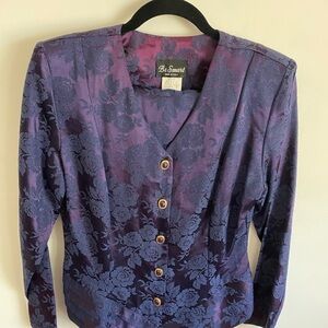 Be Smart Vintage 1980's Purple Floral Skirt Suit Size 11/12